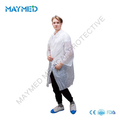 White Open Cuff Single Use Waterproof PE Visitor Coat