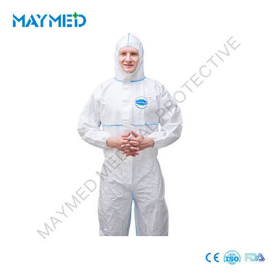 Bound Seams Disposable Medical Coveralls Microporous 50-65gsm EN14126