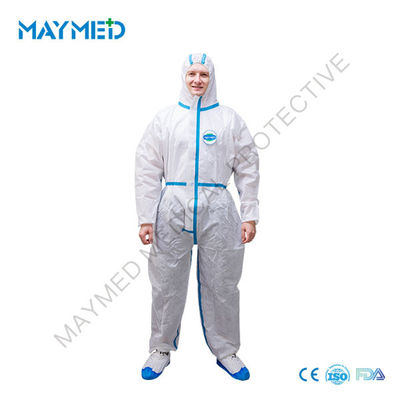 SMS Disposable Body Suit Type 5/6 With Hood And Tapes ISO9001 and ISO13485