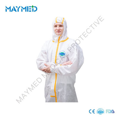Single Use Type 5 6 Disposable Nonwoven SMS Overall with red/blue/orange taped ISO13485