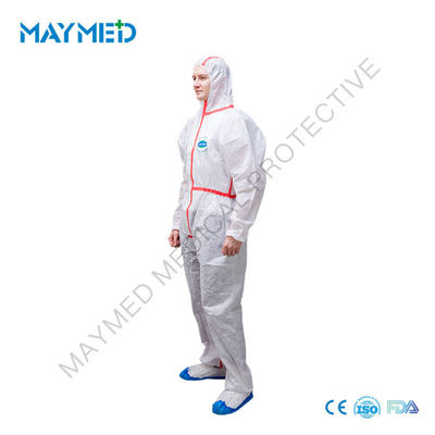 Single Use Type 5 6 Disposable Nonwoven SMS Overall with red/blue/orange taped ISO13485