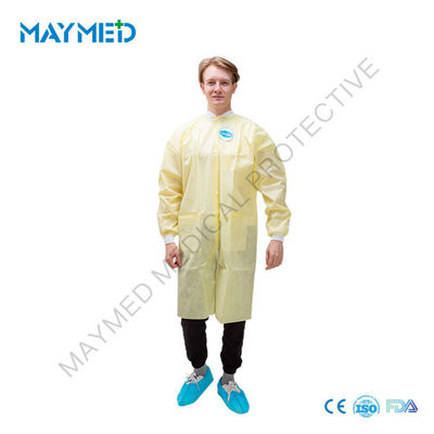 Long Sleeves SMS 30-40g Nonwoven Disposable Lab Coats With Pockets