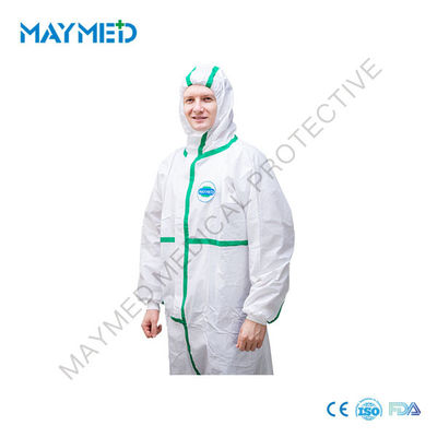 EN14126 Type 4 5 6 PPE Disposable Microporous Overall With 3 Panel Hood