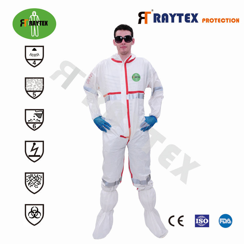 ISO 13485 Type 4 5 6 Disposable PPE Work Protective Jumpsuit EN14126