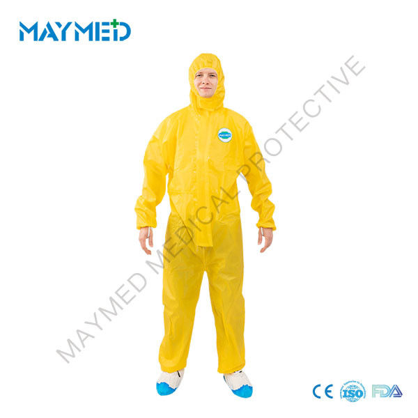 Disposable Yellow Chemical Coveralls With Double Zippers Type3B 4B 5B 6B EN14126