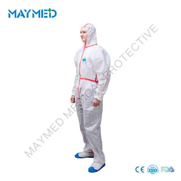 Single Use Type 5 6 Disposable Nonwoven SMS Overall with red/blue/orange taped ISO13485