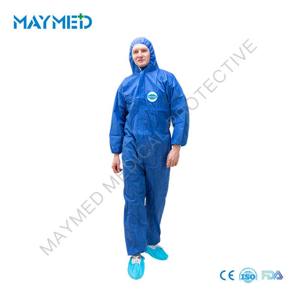 Blue Flame Retardant SMS Disposable Medical Coveralls protctive jumpsuit for workers